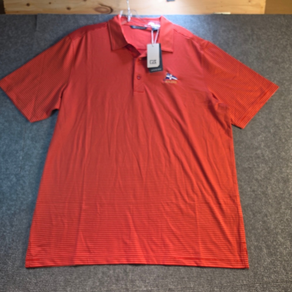 Cutter & Buck Polo Shirt Mens L Red New RNZYS Striped DryTec Golf Performance